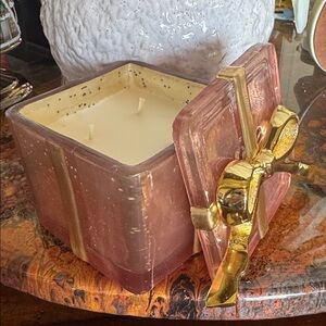 Anthropologie Floral Sugared Poinsettia Glass Candle